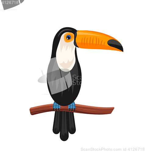 Image of Funny Toucan Sitting on Branch, Exotic Bird Isolated 