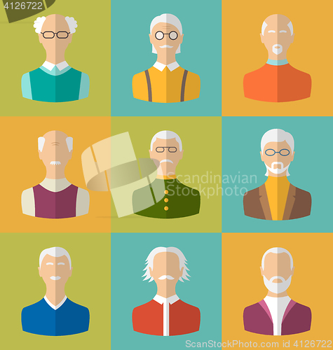 Image of Old people Icons of Faces of Old Men. Grandfathers Characters