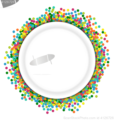 Image of Christmas background round frame from colourful confetti