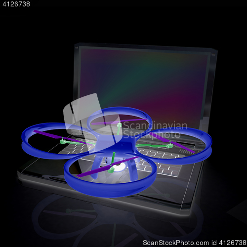 Image of Drone and laptop. 3D render