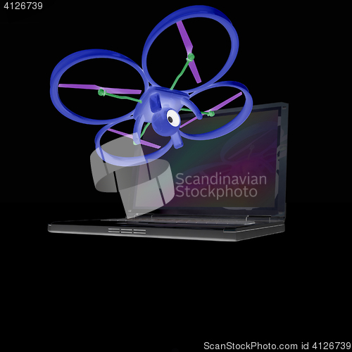 Image of Drone and laptop. 3D render