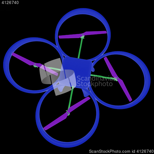 Image of Drone, quadrocopter, with photo camera flying. 3d render