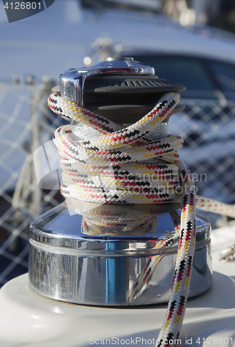 Image of Winch with rope on the yacht