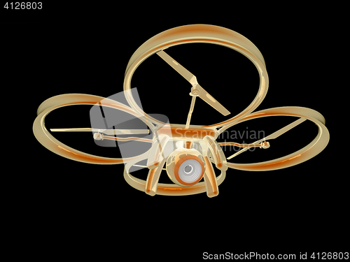 Image of Drone, quadrocopter, with photo camera flying. 3d render