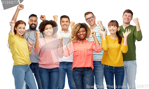 Image of international group of happy smiling people