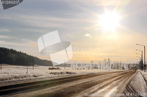 Image of Golden Winter Sun over Highway