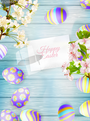 Image of Easter eggs on a wooden background. EPS 10