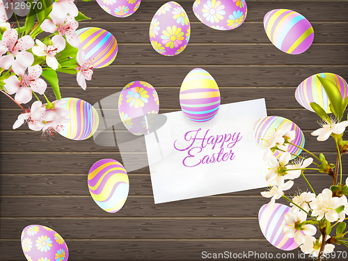 Image of Easter eggs on wooden background. EPS 10
