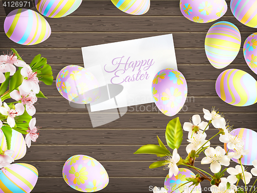 Image of Easter eggs on wooden background. EPS 10