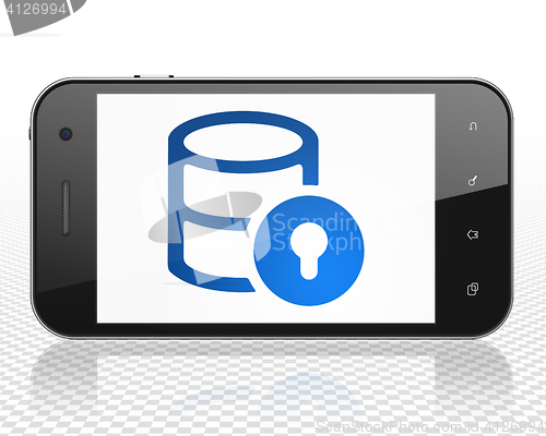 Image of Database concept: Smartphone with Database With Lock on display