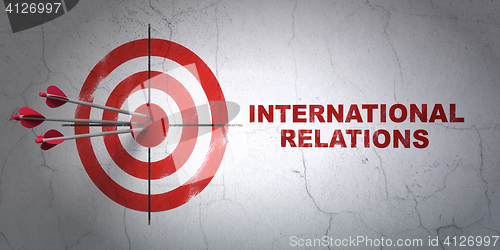 Image of Politics concept: target and International Relations on wall background