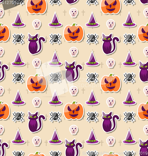 Image of Halloween Seamless Pattern with Colorful Traditional Icons