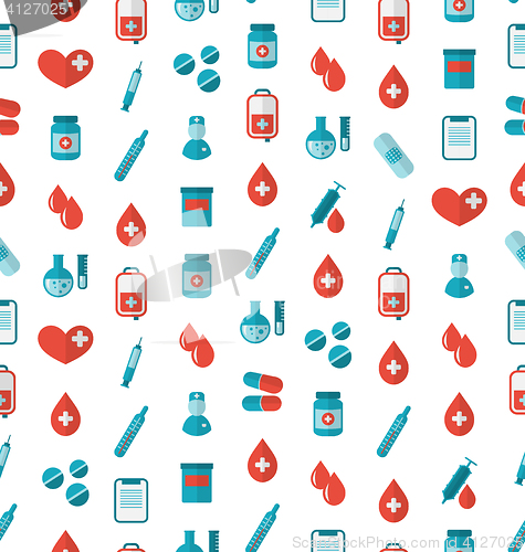 Image of Seamless Pattern with Flat Medical Icons, Repeating Backdrop