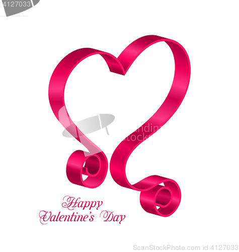 Image of Pink Tape Ribbon in Form Heart for Happy Valentines Day