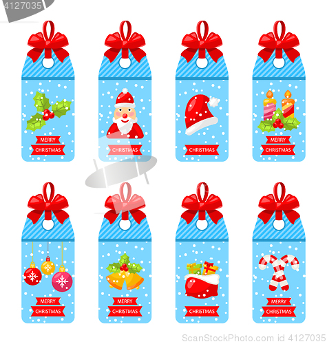 Image of Collection Christmas Labels with Bows Isolated 