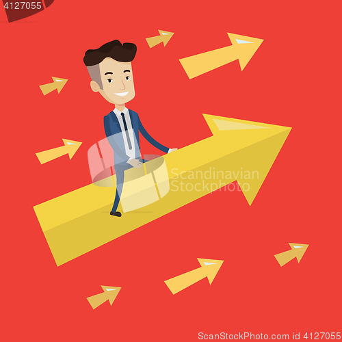 Image of Happy businessman flying to success.