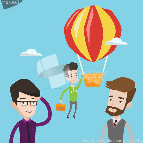 Image of Businessman hanging on balloon vector illustration