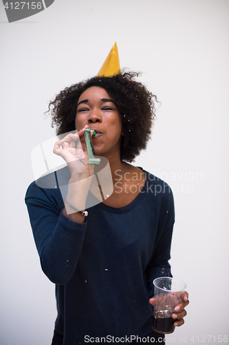 Image of happy young woman celebrating