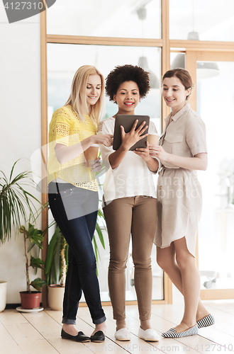 Image of creative team with tablet pc and coffee in office