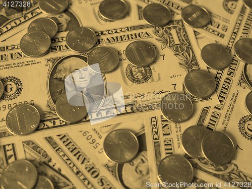 Image of Dollar coins and notes - vintage