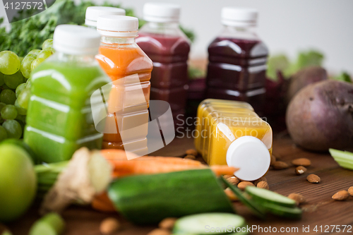 Image of bottles with different fruit or vegetable juices