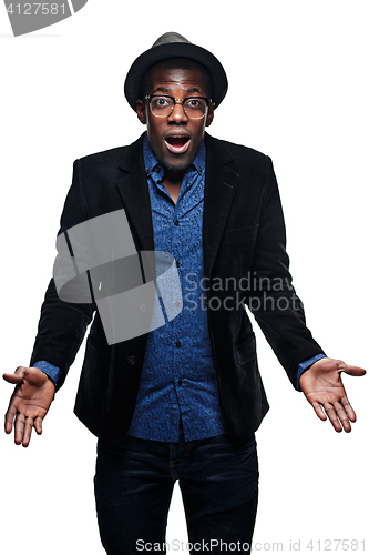 Image of The black man with surprised expression