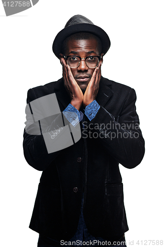 Image of The black man with unhappy expression