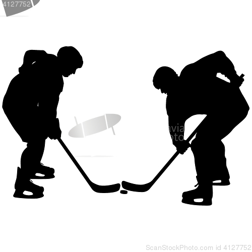 Image of silhouette of hockey player. Isolated on white. illustra