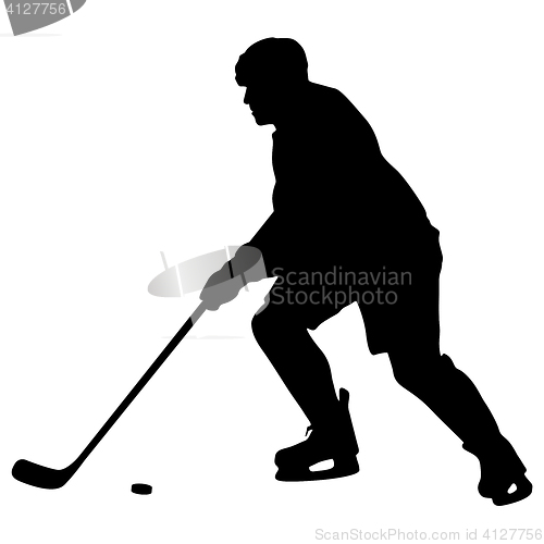 Image of silhouette of hockey player. Isolated on white. illustra