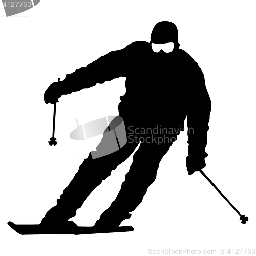 Image of Mountain skier  speeding down slope. sport silhouette.