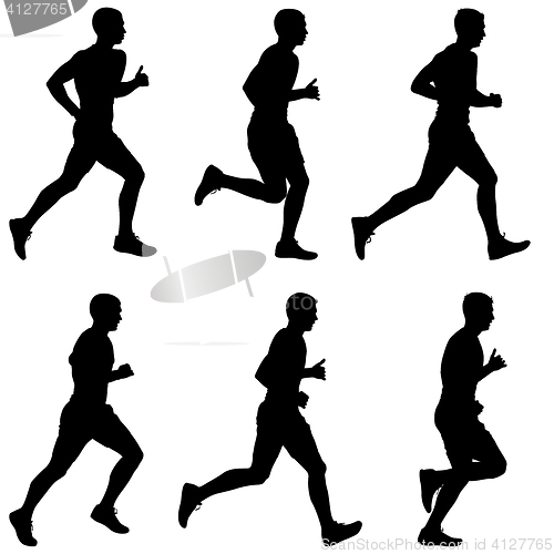 Image of Set of silhouettes. Runners on sprint, men. illustration.