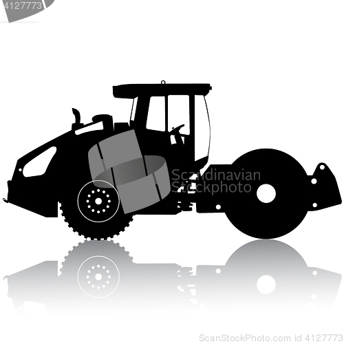 Image of Silhouette of a road roller. illustration.