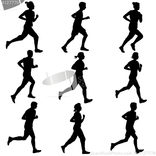 Image of Set of silhouettes. Runners on sprint, men illustration