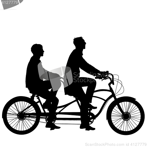 Image of Silhouette of two athletes on tandem bicycle.