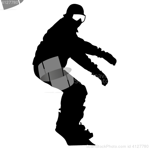 Image of Black silhouettes  snowboarders on white background. 