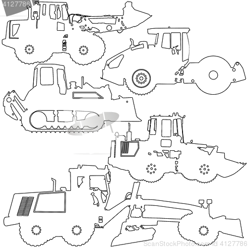 Image of Set  silhouettes  road construction equipment. illustration.