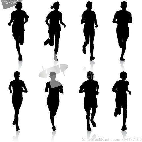 Image of Set of silhouettes. Runners on sprint, men. illustration.