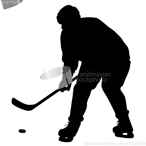 Image of silhouette of hockey player. Isolated on white. illustra