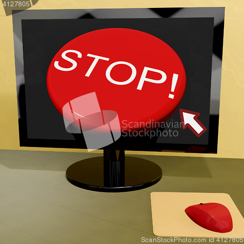 Image of Stop Button On Computer Shows Denial Or Disapproval