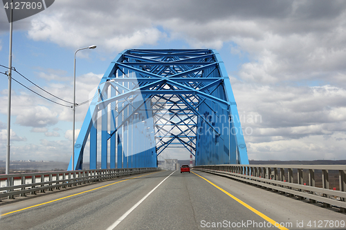 Image of Blue steel bridge across the Yenisei River