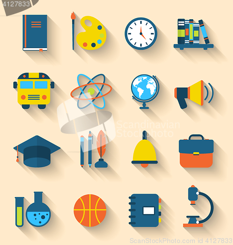 Image of Illustration Set of Education Flat Colorful Icons with Long Shad