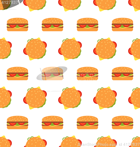 Image of Seamless Texture with Hamburgers. Fast Food Pattern