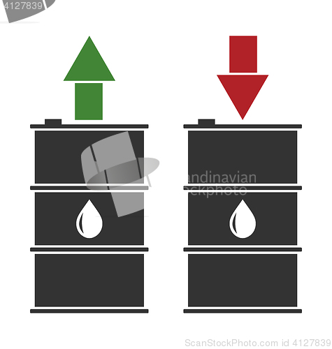 Image of Black Oil Barrels with Green Red and Arrows