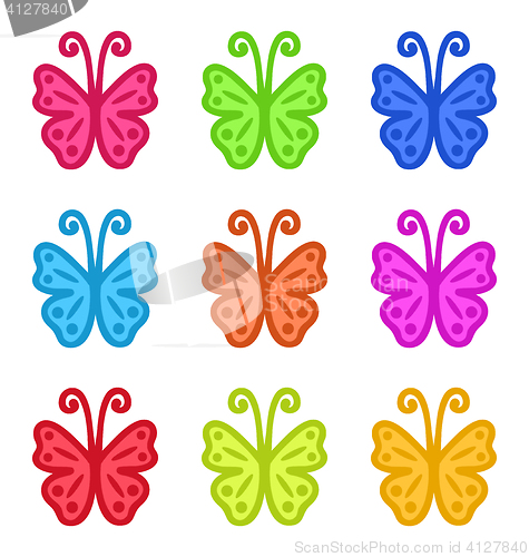 Image of Set of Colorful Hand Drawn Butterflies Isolated on White Backgro