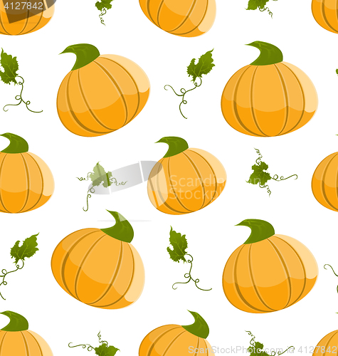 Image of Seamless Pattern Pumpkins Green Leaves