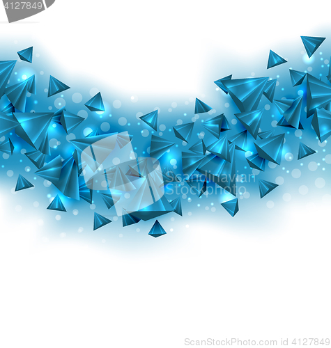Image of Abstract Blue Background with Pyramids and Light Effects