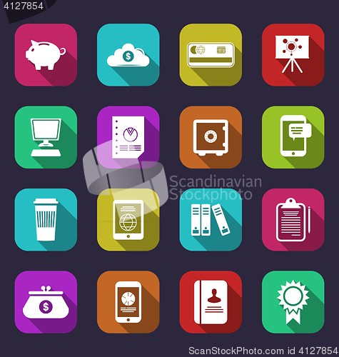 Image of Colorful business and office objects, flat icons with long shado