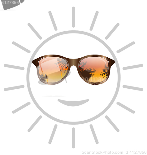 Image of Concept of Smile Sun with Sunglasses