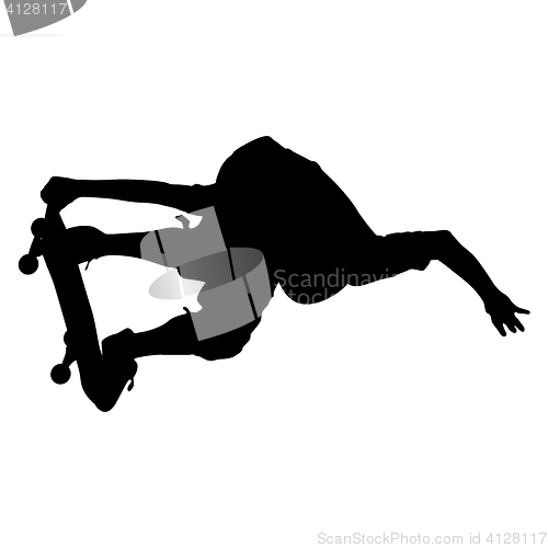 Image of Silhouettes a skateboarder performs jumping.