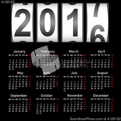 Image of Stylish calendar for 2017. Week starts on Monday